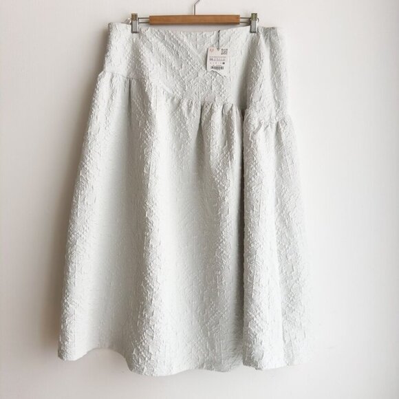 Zara Textured Jacquard Mid Skirt Off White XXL - Picture 5 of 7